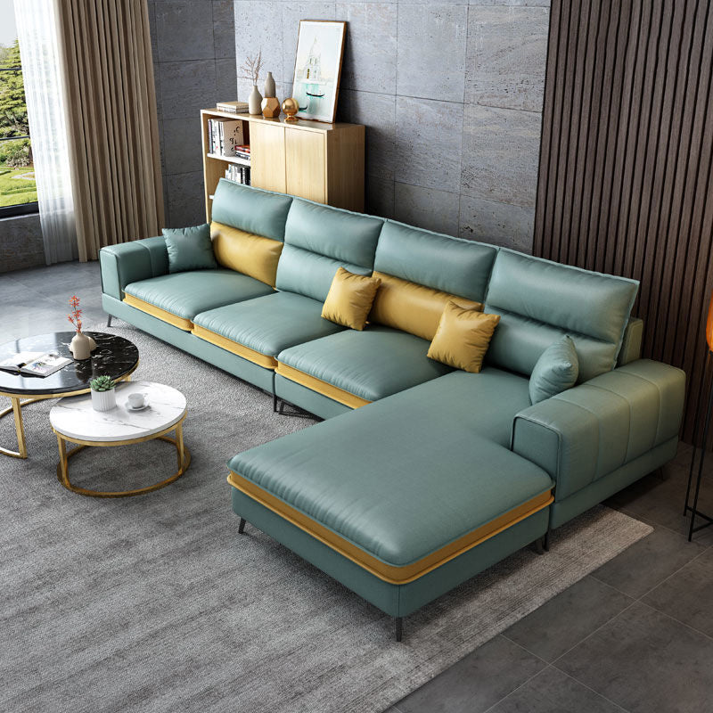 Nordic Faux Leather Stationary Living Room Square Arm Sofa Chaise