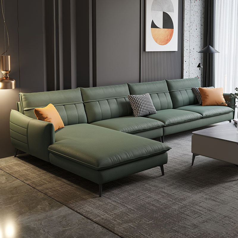 Nordic Stationary Square Arm Faux Leather Living Room Cushions Sofa Chaise