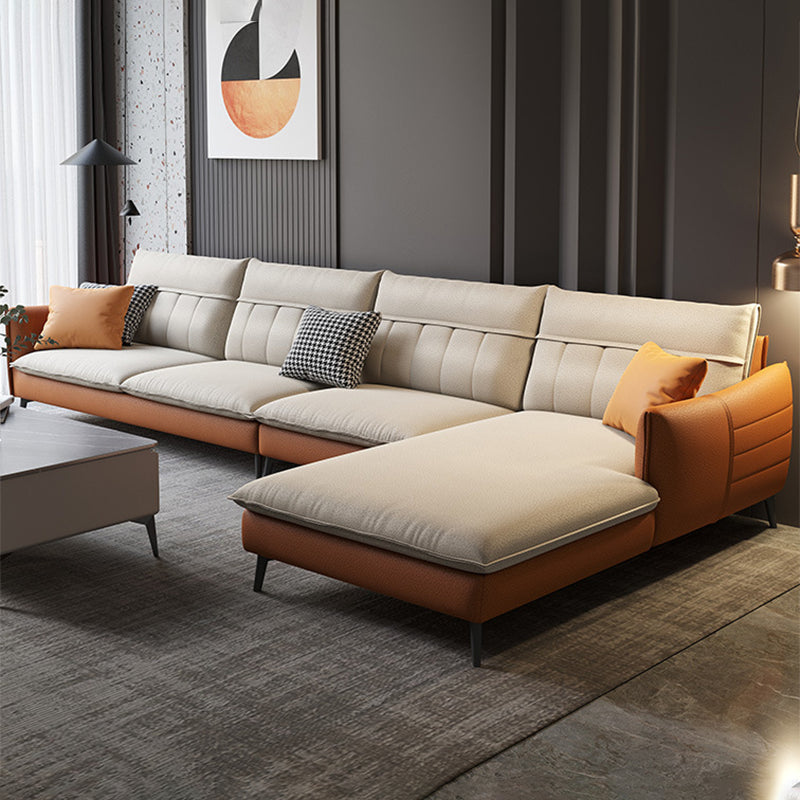 Nordic Stationary Square Arm Faux Leather Living Room Cushions Sofa Chaise