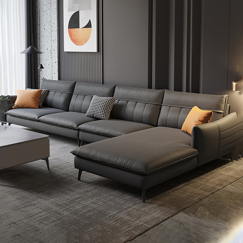 Nordic Stationary Square Arm Faux Leather Living Room Cushions Sofa Chaise