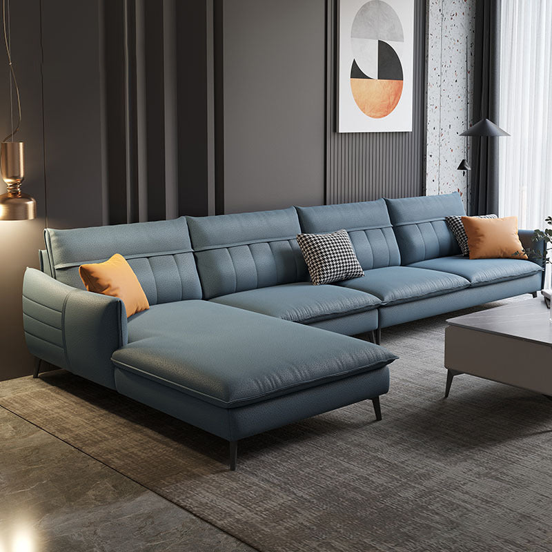 Nordic Stationary Square Arm Faux Leather Living Room Cushions Sofa Chaise