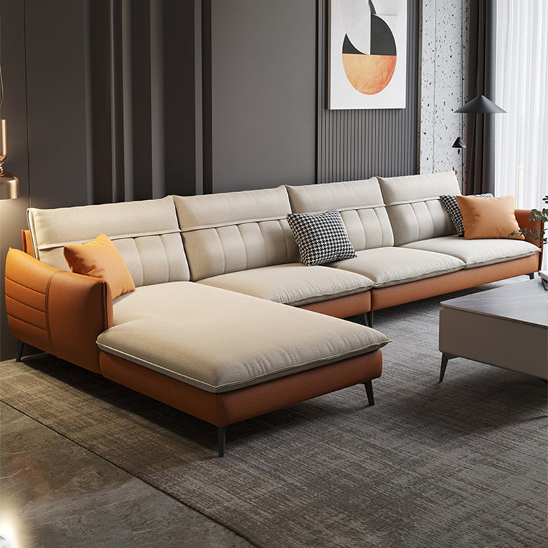 Nordic Stationary Square Arm Faux Leather Living Room Cushions Sofa Chaise
