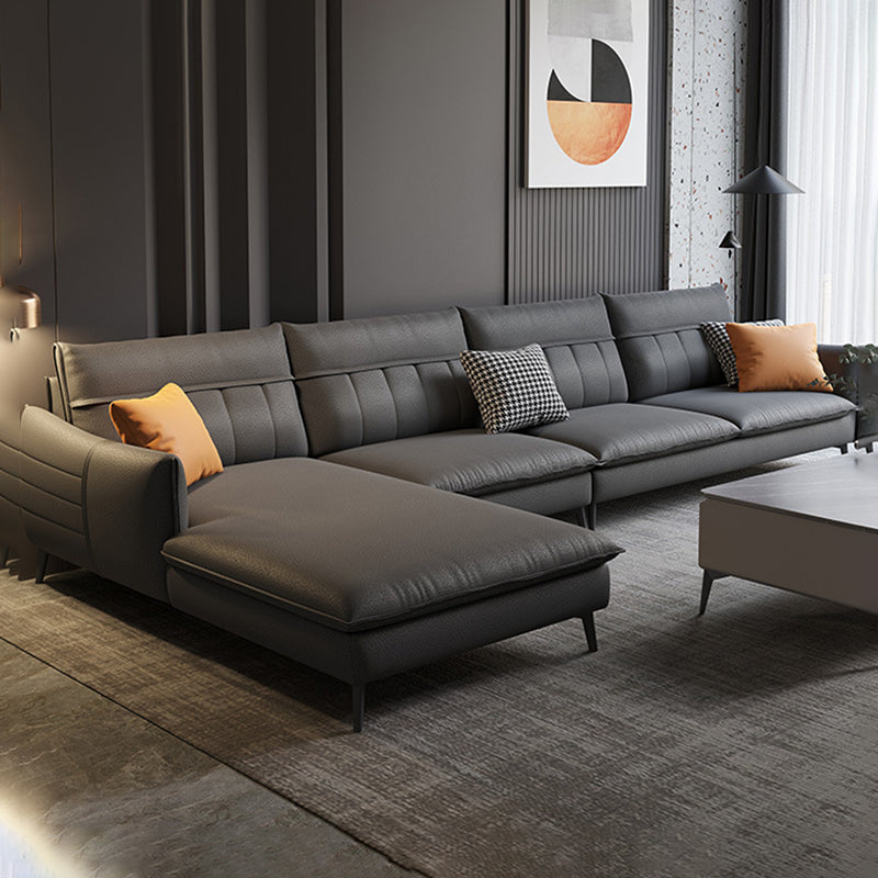 Nordic Stationary Square Arm Faux Leather Living Room Cushions Sofa Chaise