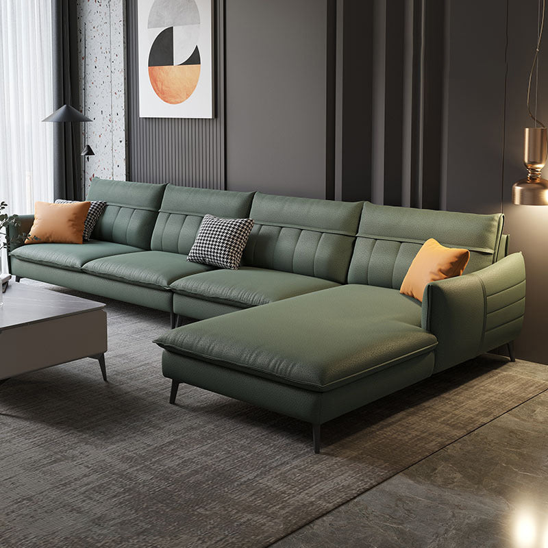 Nordic Stationary Square Arm Faux Leather Living Room Cushions Sofa Chaise