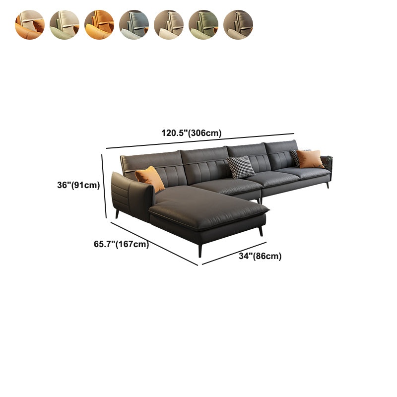 Nordic Stationary Square Arm Faux Leather Living Room Cushions Sofa Chaise