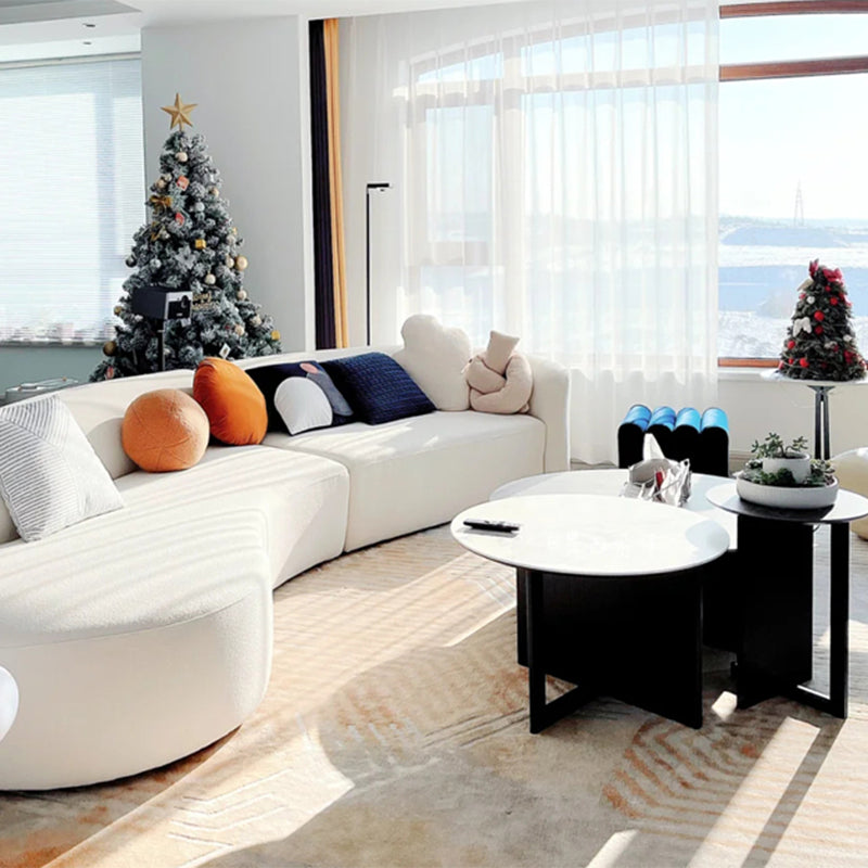 Nordic Stationary Living Room Tuxedo Arm White Curved Sofa Chaise
