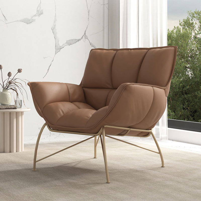 Faux Leather Arm Chair 27.55" Wide Arms Included Accent Chair with Biscuit Back