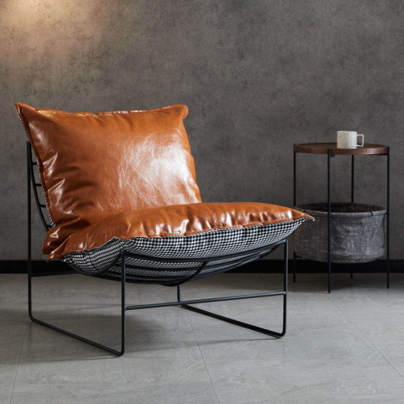 Contemporary Faux Leather Armless Pillow Back with Black Legs Lounge Chair