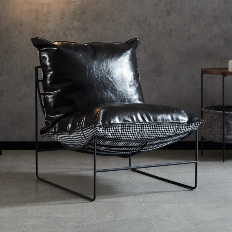 Contemporary Faux Leather Armless Pillow Back with Black Legs Lounge Chair