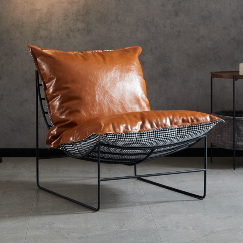 Contemporary Faux Leather Armless Pillow Back with Black Legs Lounge Chair