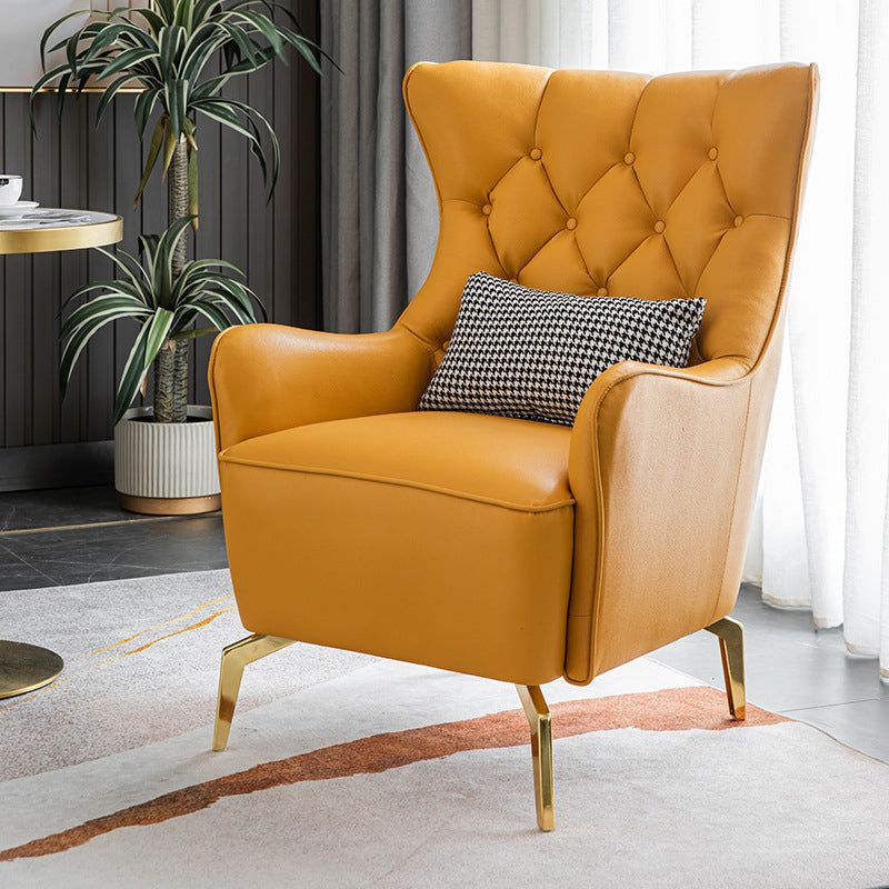 Glam Faux Leather Arms Included with Pillow Fixed Back Lounge Chair