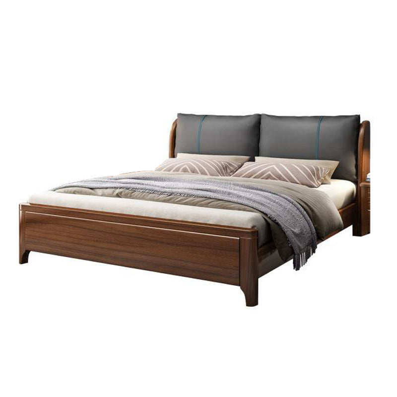84.65 inch Wide Contemporary Bed Frame Walnut Bed with Headboard