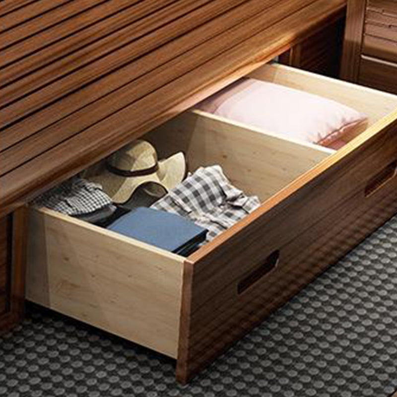 84.65 inch Wide Contemporary Bed Frame Walnut Bed with Headboard