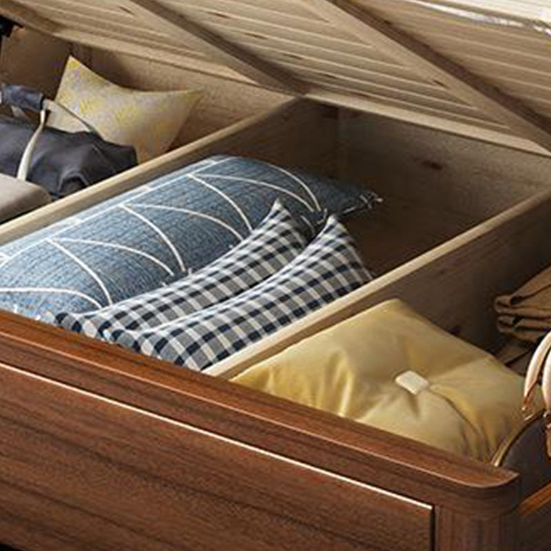 84.65 inch Wide Contemporary Bed Frame Walnut Bed with Headboard