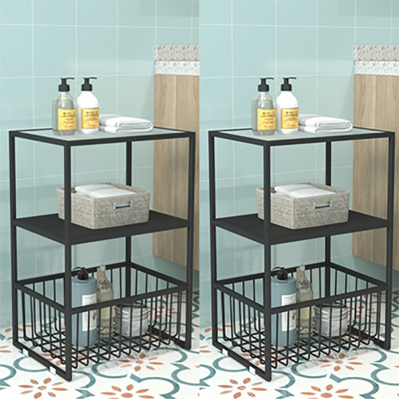 Industrial Bedside Cabinet Glass and Iron Nightstand for Bedroom