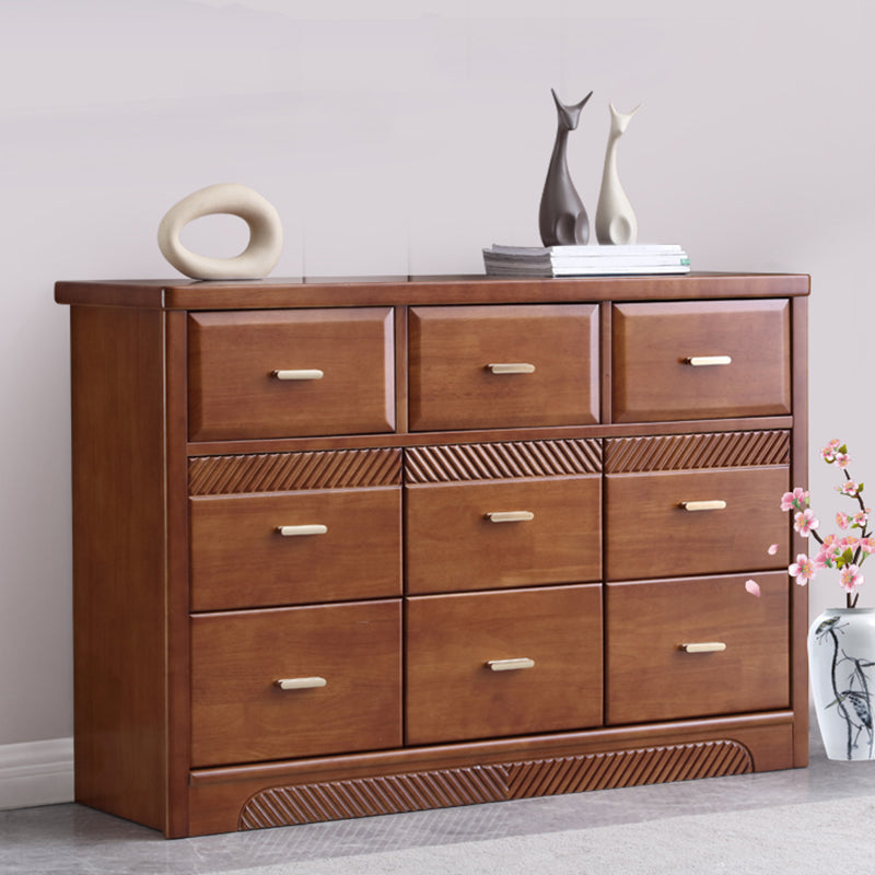 Traditional Rubber Wood Chest Bedroom Horizontal Storage Chest with Drawers