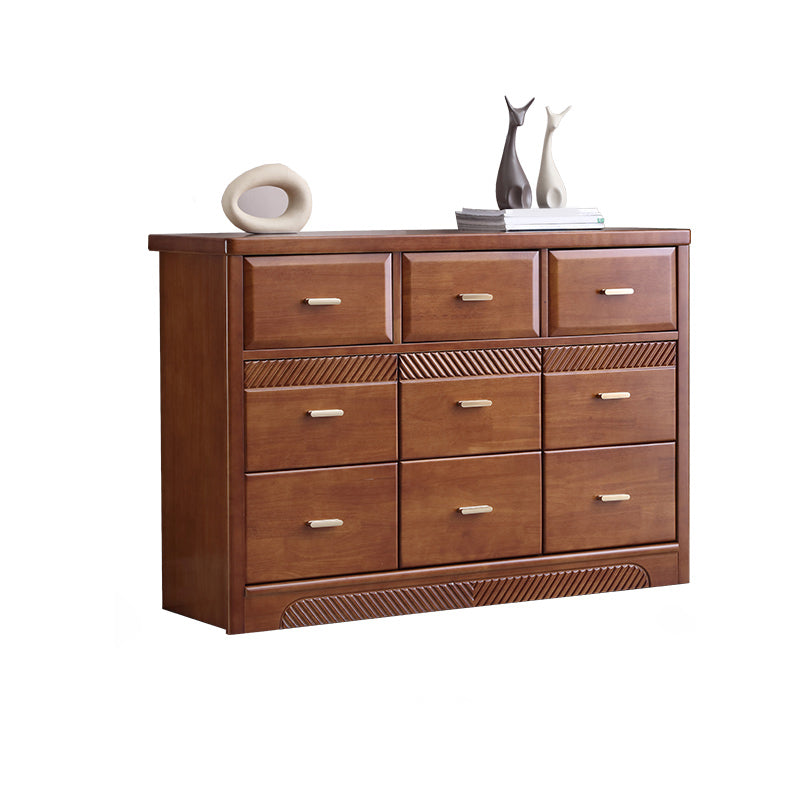 Traditional Rubber Wood Chest Bedroom Horizontal Storage Chest with Drawers