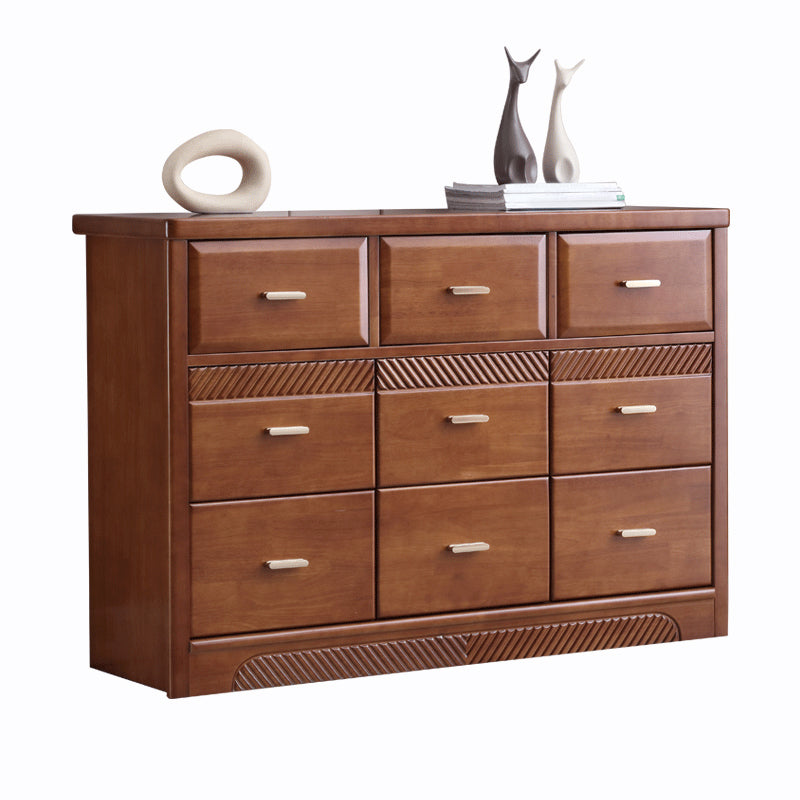 Traditional Rubber Wood Chest Bedroom Horizontal Storage Chest with Drawers