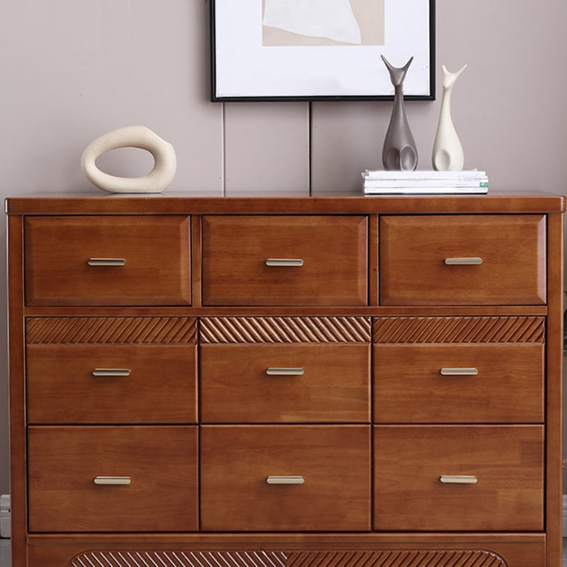 Traditional Rubber Wood Chest Bedroom Horizontal Storage Chest with Drawers