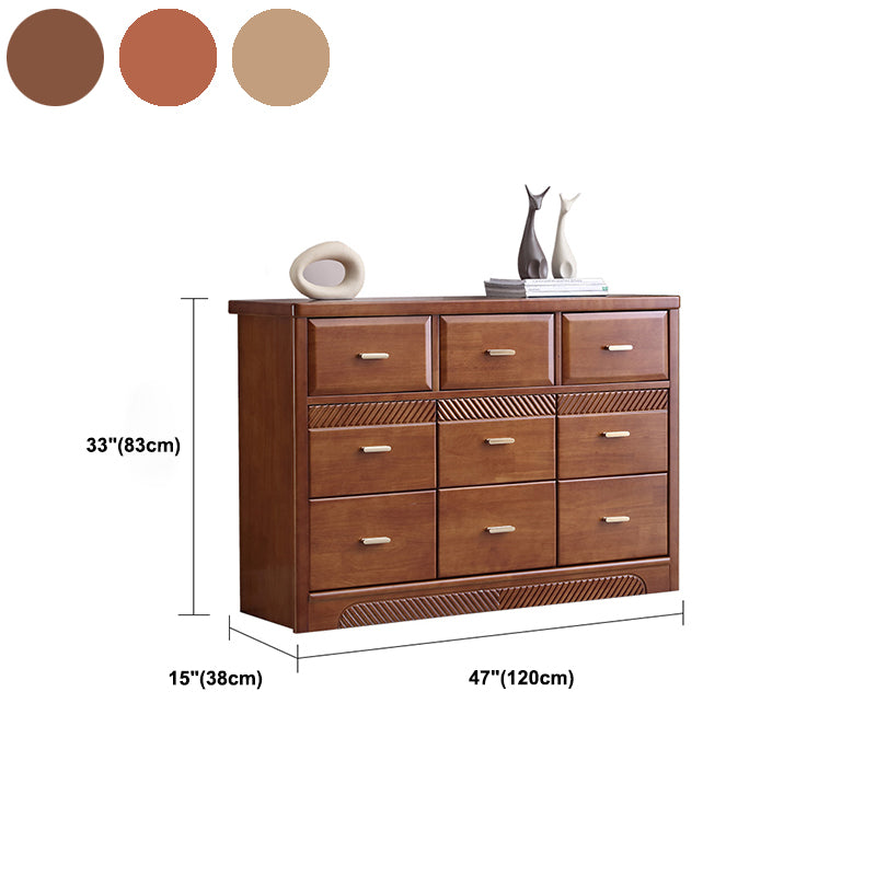 Traditional Rubber Wood Chest Bedroom Horizontal Storage Chest with Drawers