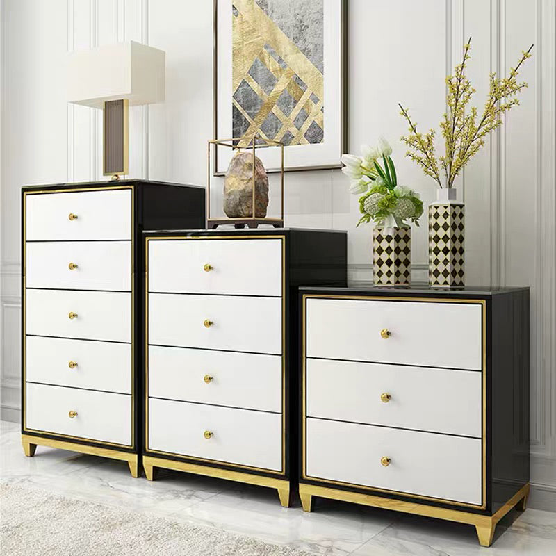 Glam Wooden Bedroom Storage Chest Vertical Chest with Drawers