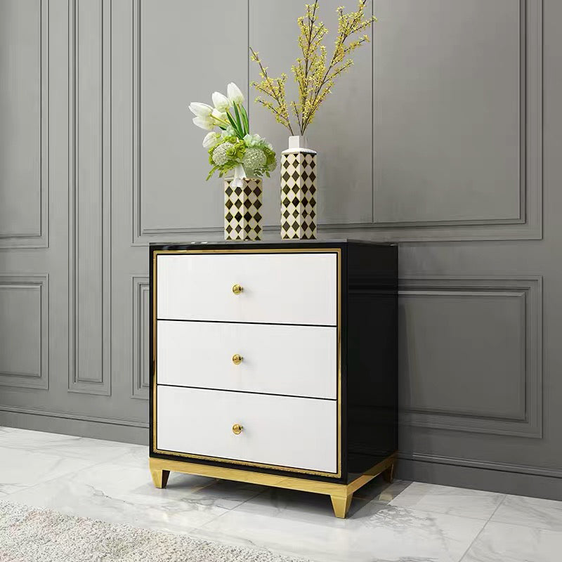Glam Wooden Bedroom Storage Chest Vertical Chest with Drawers