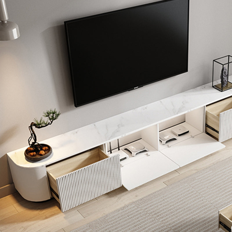 Modern White TV Media Stand 16" W Enclosed Storage Stone TV Stand with Drawers
