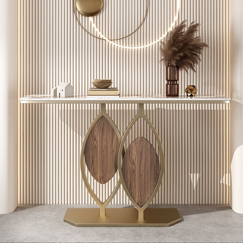 Glam Iron Console Sofa Table Half Moon Stone Console Accent Table for Hall