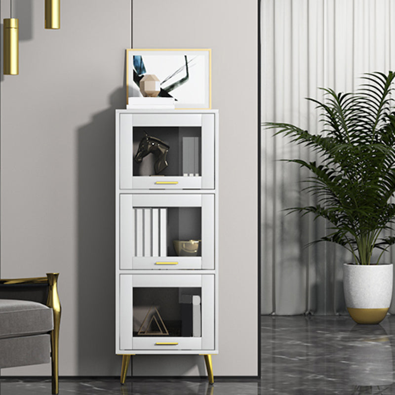 Glam Champagne/White Closed Back Standard Wood Shelf Bookcase for Living Room