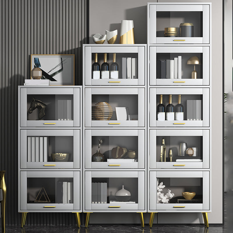 Glam Champagne/White Closed Back Standard Wood Shelf Bookcase for Living Room