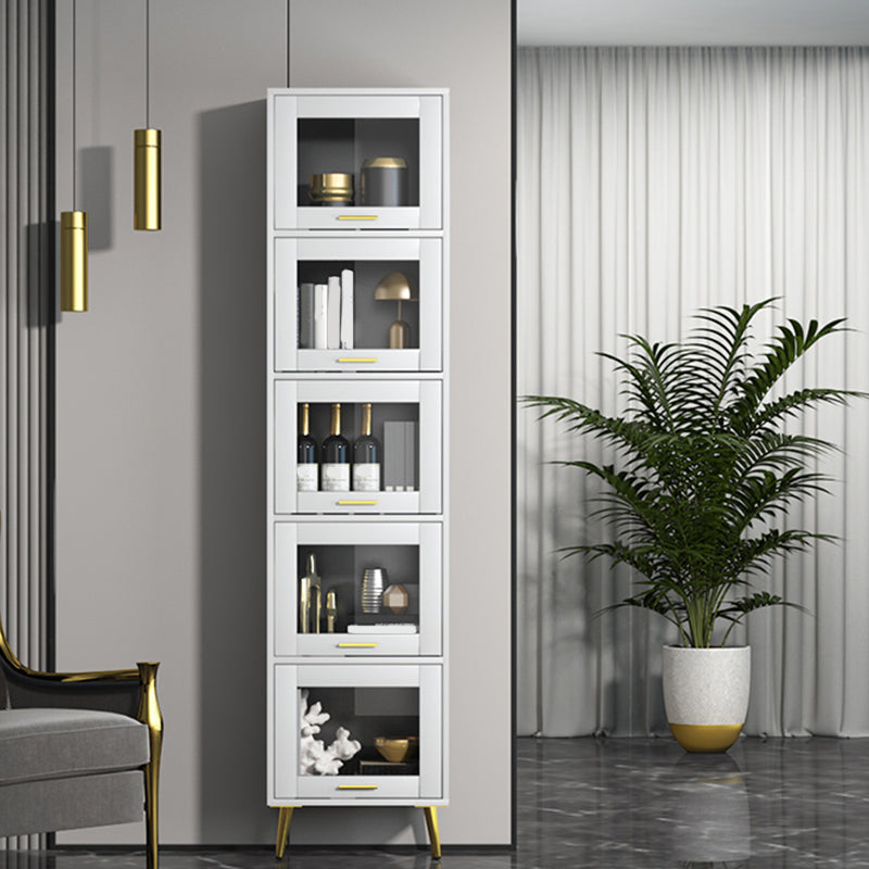 Glam Champagne/White Closed Back Standard Wood Shelf Bookcase for Living Room