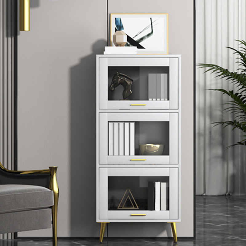 Glam Champagne/White Closed Back Standard Wood Shelf Bookcase for Living Room