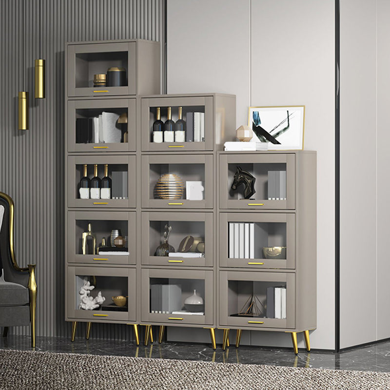 Glam Champagne/White Closed Back Standard Wood Shelf Bookcase for Living Room