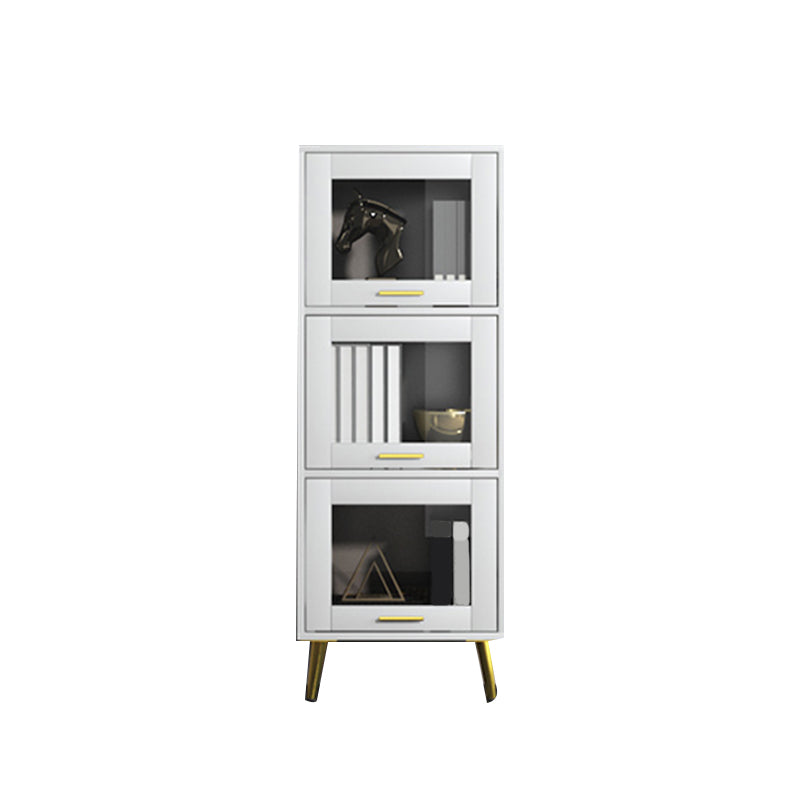 Glam Champagne/White Closed Back Standard Wood Shelf Bookcase for Living Room