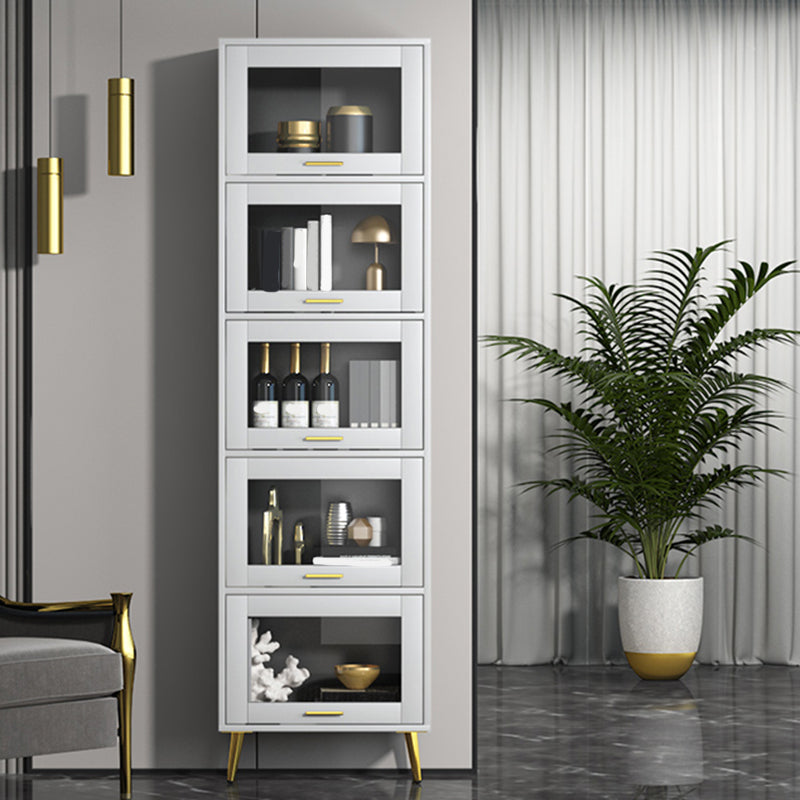Glam Champagne/White Closed Back Standard Wood Shelf Bookcase for Living Room