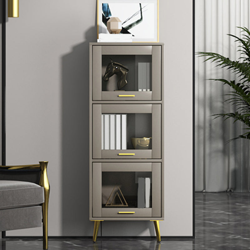 Glam Champagne/White Closed Back Standard Wood Shelf Bookcase for Living Room