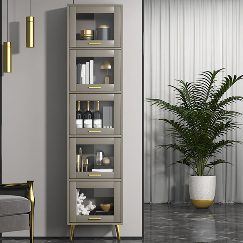 Glam Champagne/White Closed Back Standard Wood Shelf Bookcase for Living Room