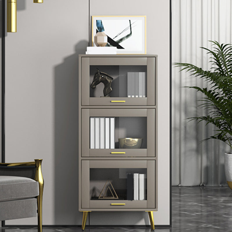 Glam Champagne/White Closed Back Standard Wood Shelf Bookcase for Living Room
