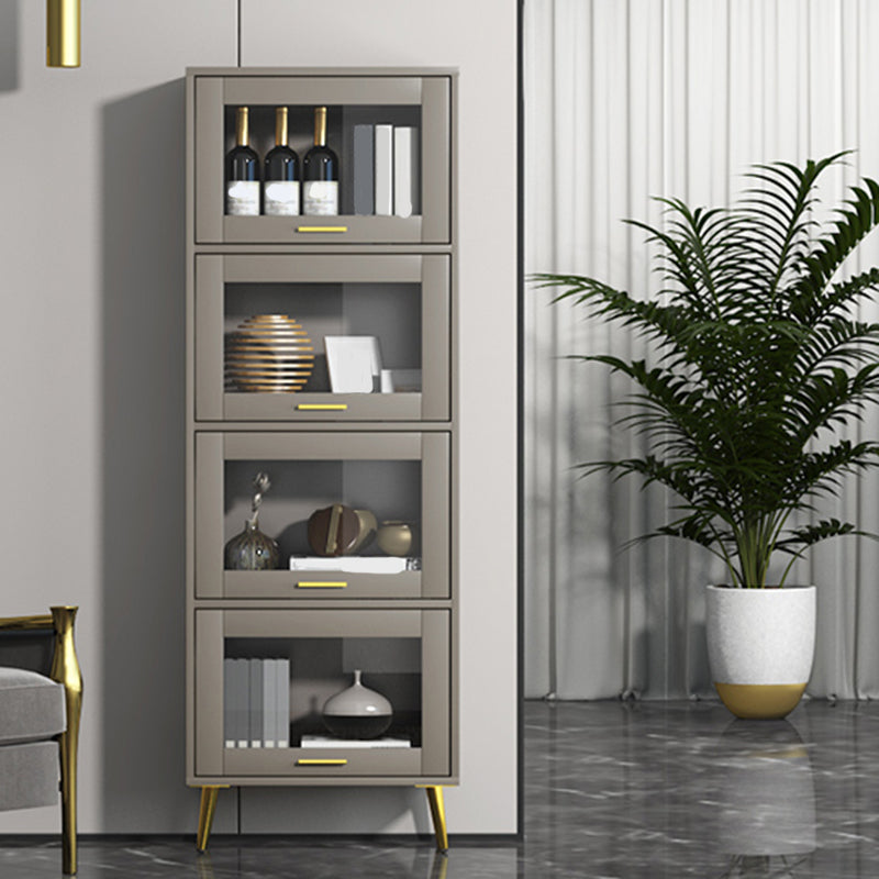 Glam Champagne/White Closed Back Standard Wood Shelf Bookcase for Living Room