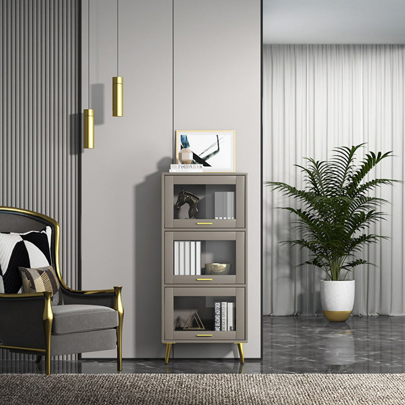 Glam Champagne/White Closed Back Standard Wood Shelf Bookcase for Living Room