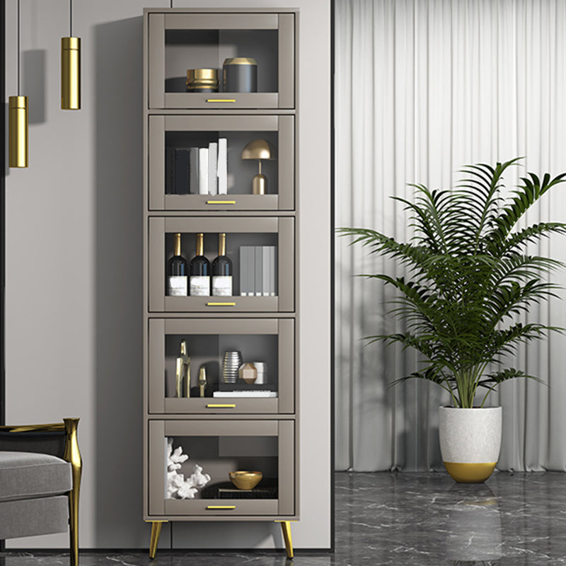 Glam Champagne/White Closed Back Standard Wood Shelf Bookcase for Living Room
