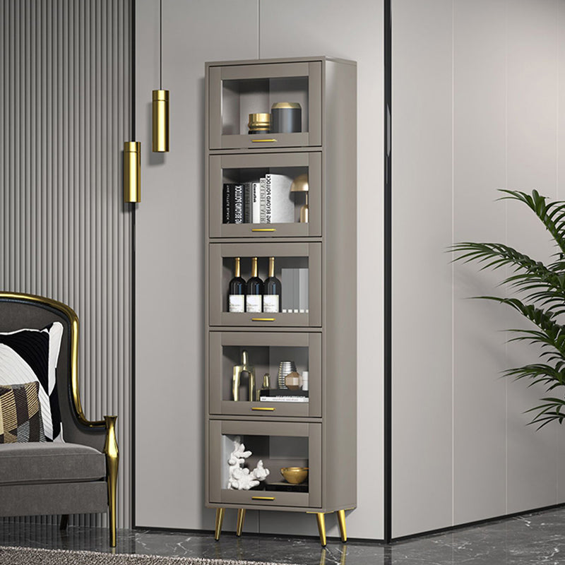 Glam Champagne/White Closed Back Standard Wood Shelf Bookcase for Living Room