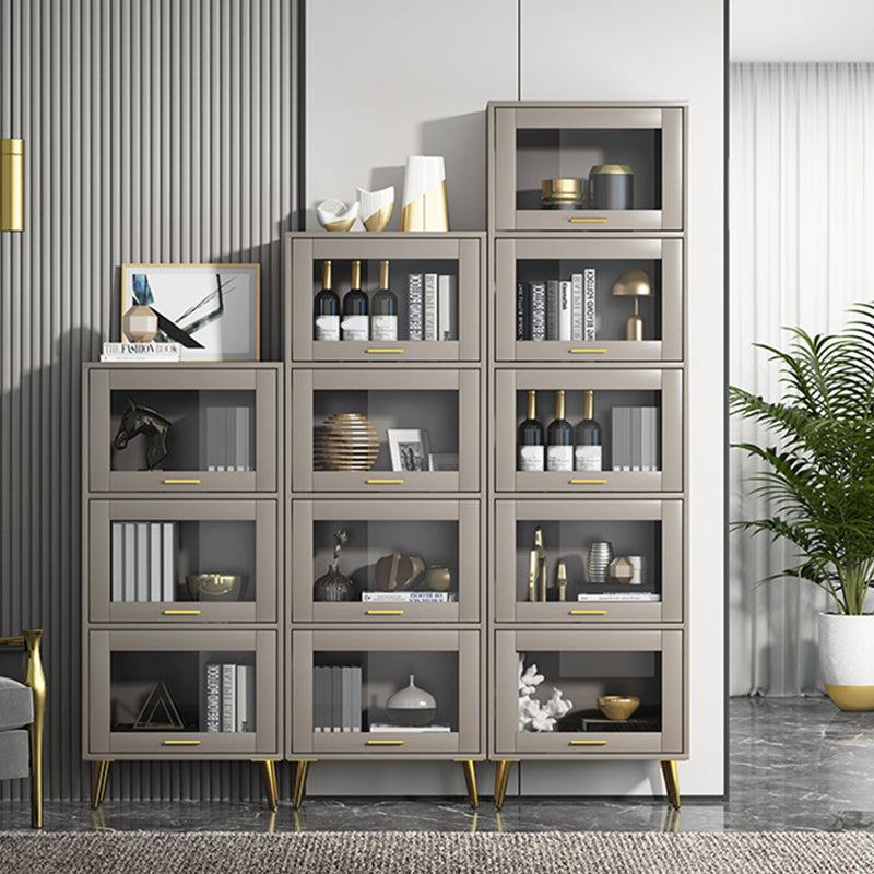 Glam Champagne/White Closed Back Standard Wood Shelf Bookcase for Living Room