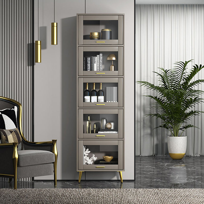 Glam Champagne/White Closed Back Standard Wood Shelf Bookcase for Living Room