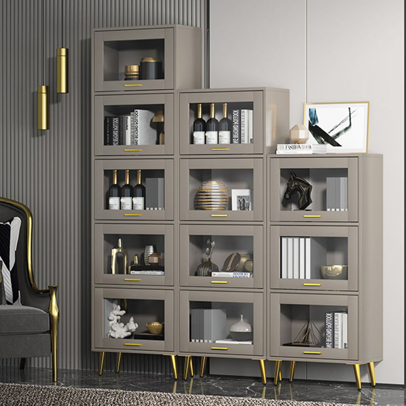 Glam Champagne/White Closed Back Standard Wood Shelf Bookcase for Living Room