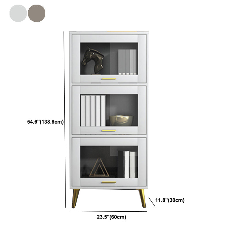 Glam Champagne/White Closed Back Standard Wood Shelf Bookcase for Living Room