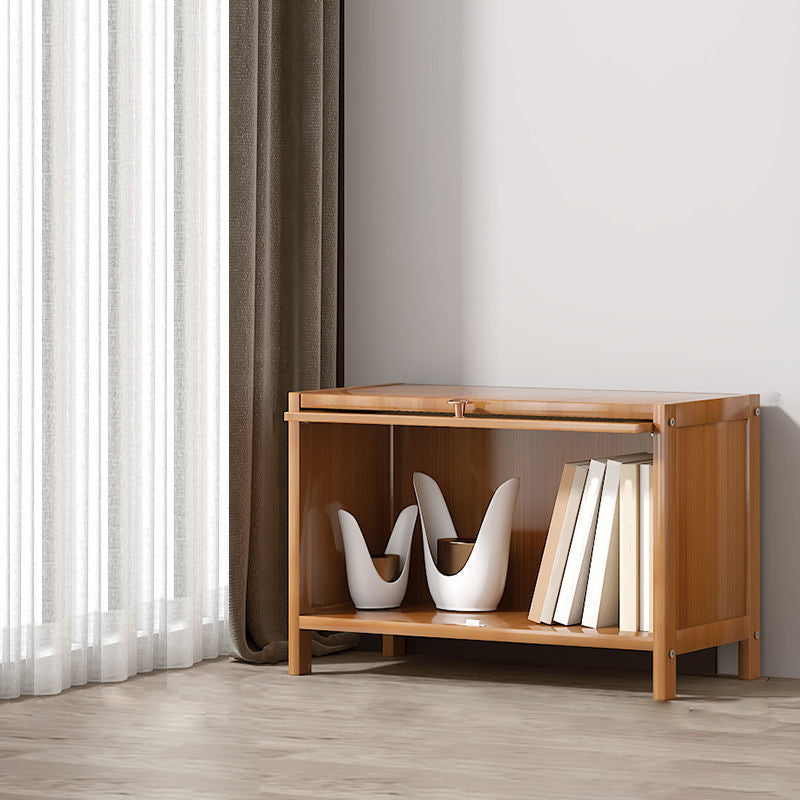 13" Wide Wooden Bookcase Bamboo Light Brown Bookshelf with Doors