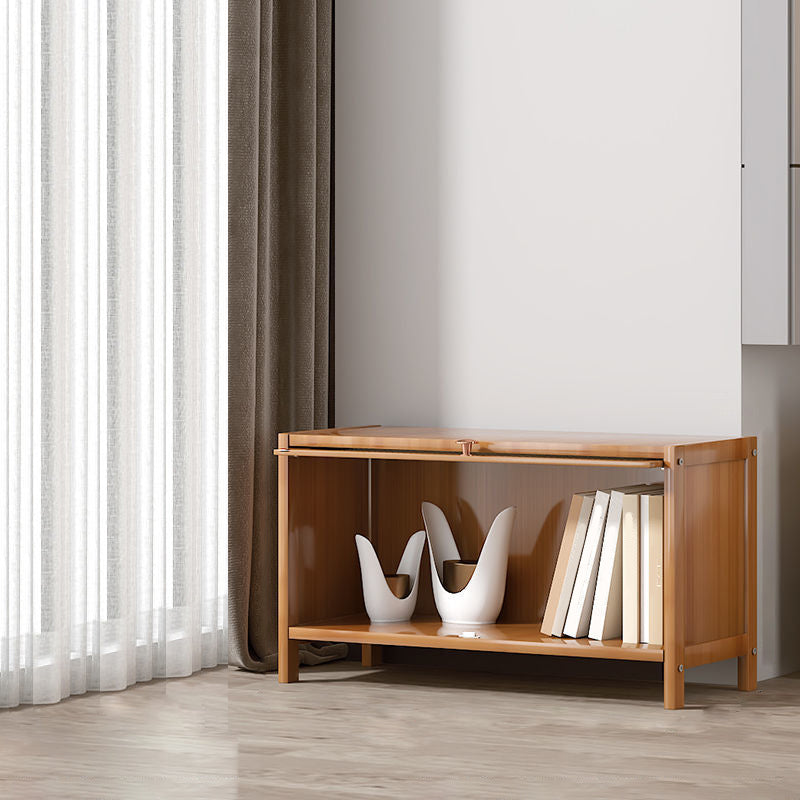 13" Wide Wooden Bookcase Bamboo Light Brown Bookshelf with Doors