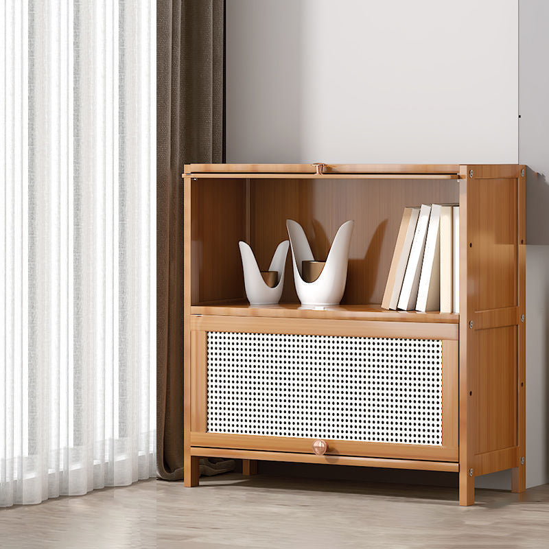 13" Wide Wooden Bookcase Bamboo Light Brown Bookshelf with Doors