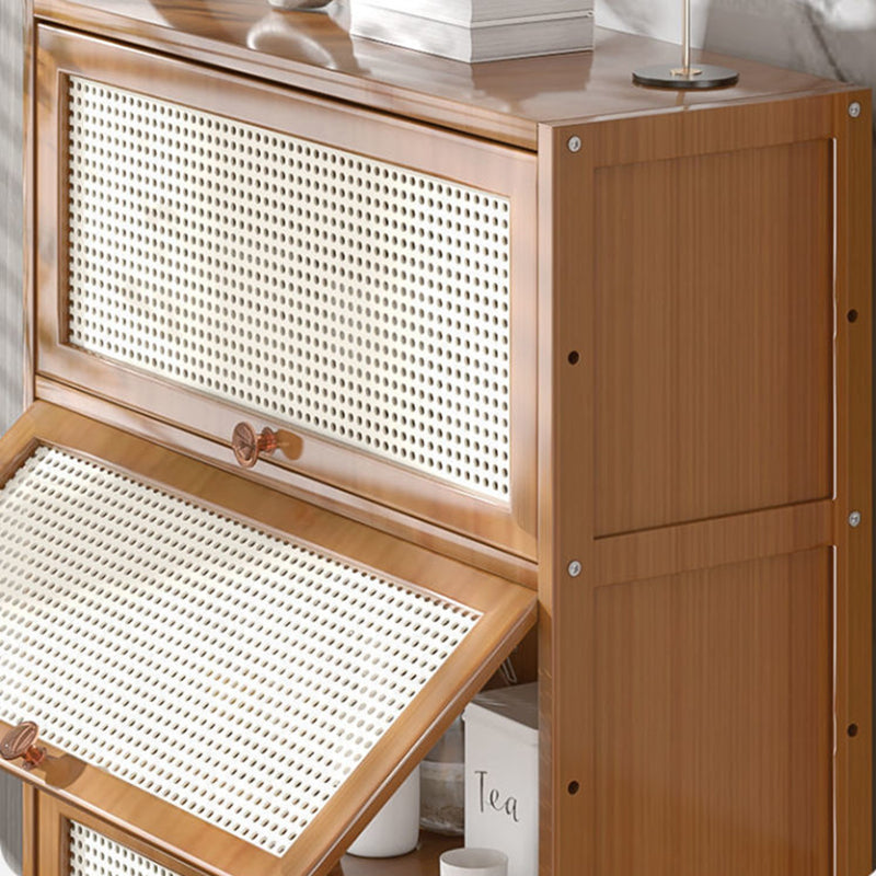 13" Wide Wooden Bookcase Bamboo Light Brown Bookshelf with Doors